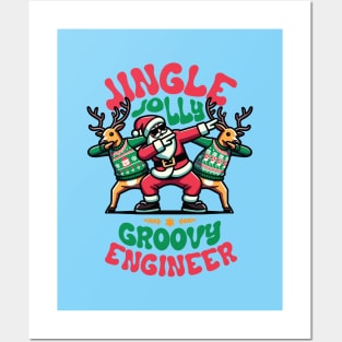 Engineer - Holly Jingle Jolly Groovy Santa and Reindeers in Ugly Sweater Dabbing Dancing. Personalized Christmas Posters and Art